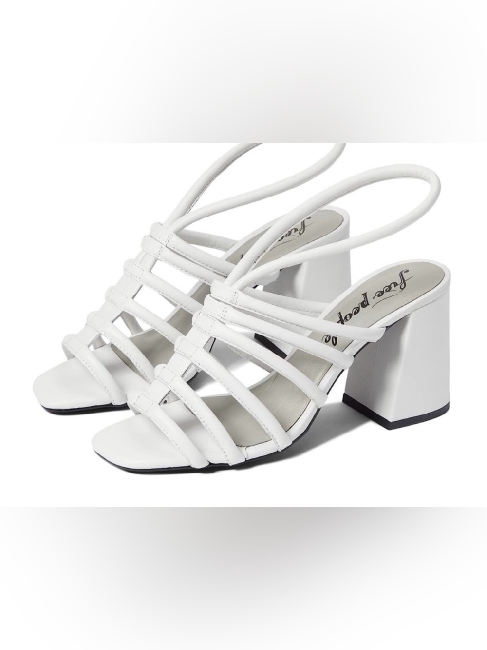 Free People Women’s Colette Cinched Heel Block Sandals White Leather Sz 8
